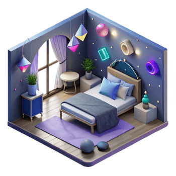 elegant vintage Isometric Vr Bedroom Interior Cutout for Virtual Home Decor high quality png