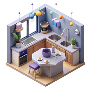 wonderful artistic Isometric Vr Kitchen Interior Cutout for Virtual Home Design professional png