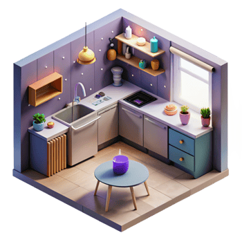 dramatic creative Isometric Vr Kitchen Interior Cutout for Virtual Home Design authentic png