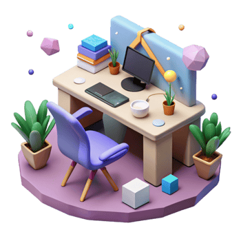 beautiful rustic Isometric Vr Office Desk Setup Cutout for Virtual Workspace premium png