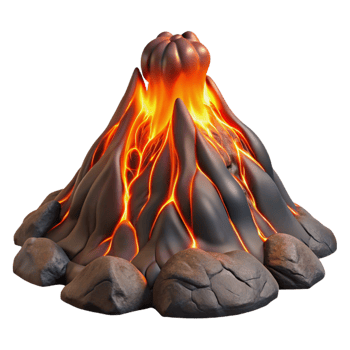 stunning rustic A volcanic eruption, molten lava flowing, dramatic lighting, geological photography style exclusive png