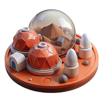 magnificent vintage Mars colony habitat, geodesic domes, red Martian landscape, futuristic and pioneering, space exploration concept art, high resolution png