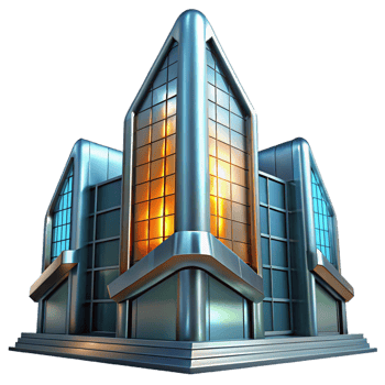 extraordinary classic A futuristic building, with a sleek, metallic exterior and glowing windows, rises into the sky, daylight lighting, architectural style authentic png