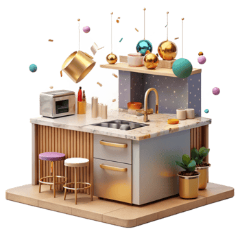 stunning artistic Kitchen Island Modern Cooking Space Isolated genuine png