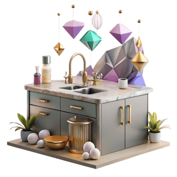 vibrant classic Kitchen Island Modern Cooking Space Isolated premium png