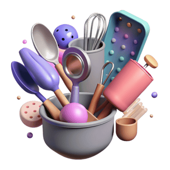 elegant artistic Kitchen Utensils Set Isolated for Cooking Websites high resolution png