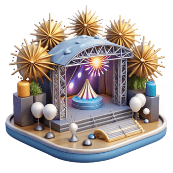 beautiful contemporary Large Concert Stage with Fireworks Cutout for Grand Events authentic png