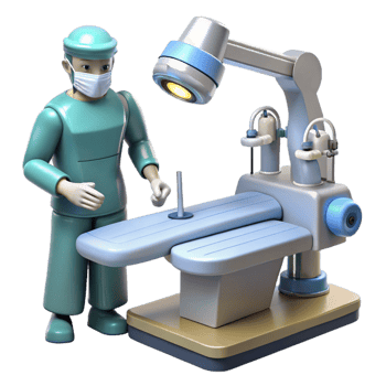 dramatic minimalist A robotic surgeon performing a delicate operation, sterile, clinical lighting, medical illustration style genuine png