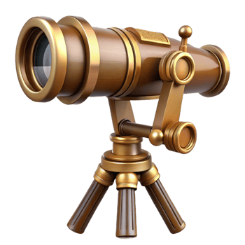 stunning traditional Steampunk telescope with brass lenses and a wooden tripod mount exclusive png
