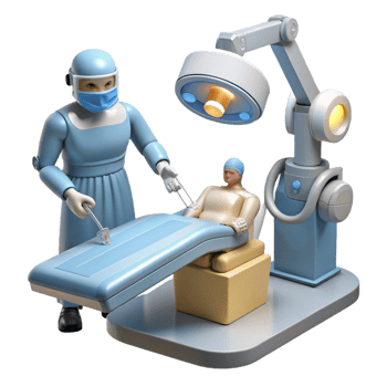 extraordinary minimalist A robotic surgeon performing a delicate operation, illuminated by the sterile light of an operating room, photorealistic style genuine png