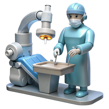 elegant contemporary A robotic surgeon performing a delicate operation, illuminated by the sterile light of an operating room, photorealistic style original png