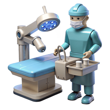 stunning artistic A robotic surgeon performing a delicate operation, sterile, clinical lighting, medical illustration style detailed png