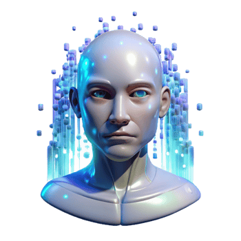 vibrant contemporary A holographic projection of a human face, glitching and distorting, surrounded by binary code. Cool, digital lighting, glitch art style premium png