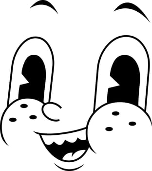 Black And White Cartoon Face With Freckles Big Eyes And Smile vector