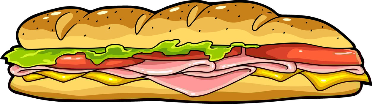 Cartoon Style Long Sandwich With Ham Cheese And Lettuce vector