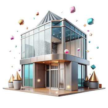 dramatic vintage Modern Facade Design Glass and Steel Cutout professional png