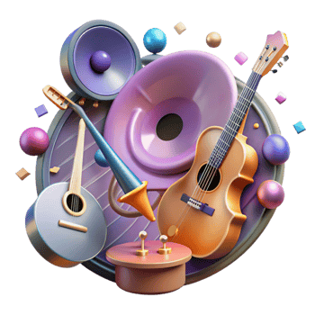impressive traditional Musical Instruments and Vinyl Record Isolated authentic png