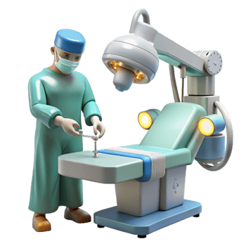 elegant rustic A robotic surgeon performing a delicate operation, illuminated by the sterile light of an operating room, photorealistic style professional png