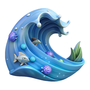 dramatic artistic Ocean Wave with Fish Isolated for Aquarium Designs original png
