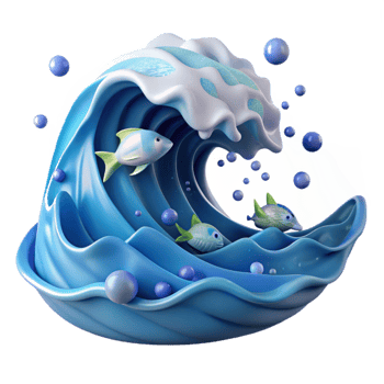 dramatic classic Ocean Wave with Fish Isolated for Aquarium Designs high resolution png