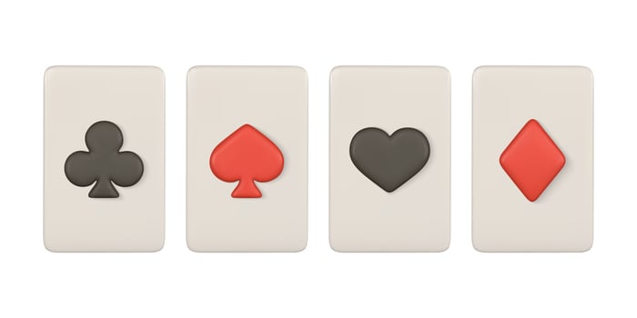 3d playing cards Casino game. aces of different suits. illustration. vector