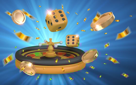 3d casino game Roulette wheel, golden coin, confetti. Gambling concept. illustration vector
