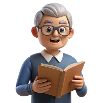 wonderful traditional Senior man with glasses reading a book, original png