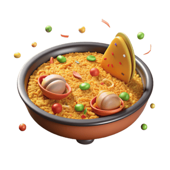 elegant abstract Paella Spanish Cuisine Rice Dish Isolated Restaurant Menu premium png