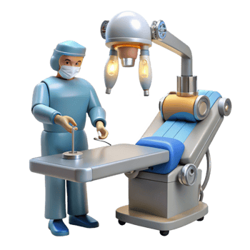 impressive minimalist A robotic surgeon performing a delicate operation, illuminated by the sterile light of an operating room, photorealistic style 4K png