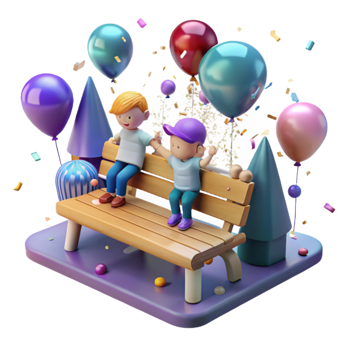 magnificent rustic Park Bench with Children Playing Transparent for Playground Scene professional png