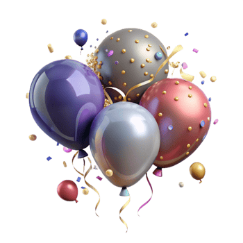 dramatic classic Party Balloons with Confetti Isolated for Celebration Graphics authentic png