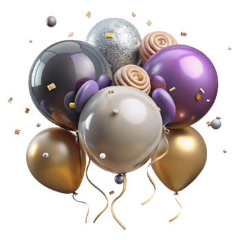 serene vintage Party Balloons with Confetti Isolated for Celebration Graphics high resolution png