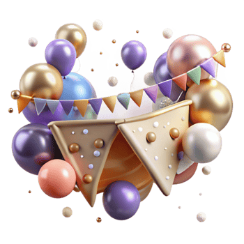 beautiful creative Party Banner Happy Birthday Text Isolated premium png