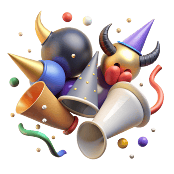 dramatic minimalist Party Supplies Horns Hats Noisemakers Cutout premium png