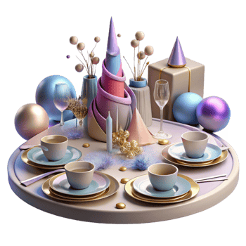 vibrant modern Party Table Setting Plates Cutlery Cutout original png