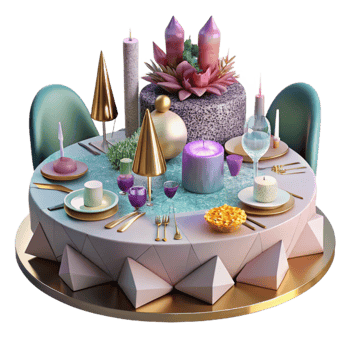 serene rustic Party Table Setting Isolated with Plates and Cutlery authentic png