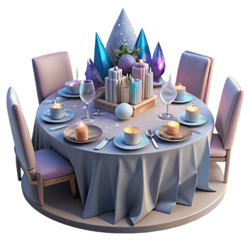 stunning abstract Party Table Setting Isolated with Plates and Cutlery high resolution png