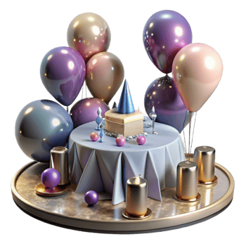 dramatic creative Party Table with Balloons Isolated for Birthday Setup high quality png