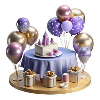magnificent creative Party Table with Balloons Isolated for Birthday Setup png