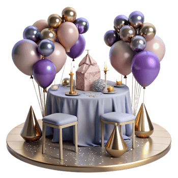 wonderful rustic Party Table with Balloons Isolated for Birthday Setup high quality png