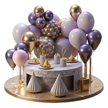 extraordinary modern Party Table with Balloons Isolated for Birthday Setup high resolution png