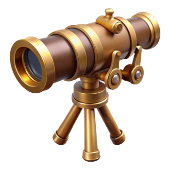 stunning abstract Steampunk telescope with brass lenses and a wooden tripod mount detailed png