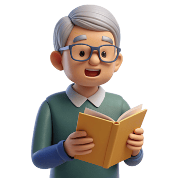 wonderful traditional Senior man with glasses reading a book, high quality png