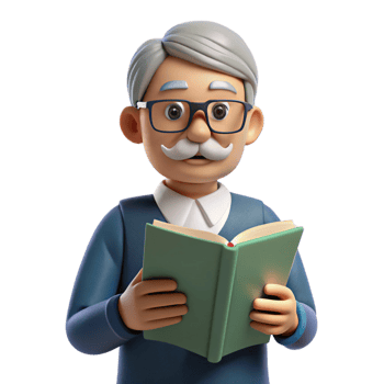 impressive contemporary Senior man with glasses reading a book, exclusive png