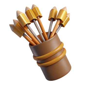 stunning modern A quiver full of arrows with fletching and pointed tips detailed png