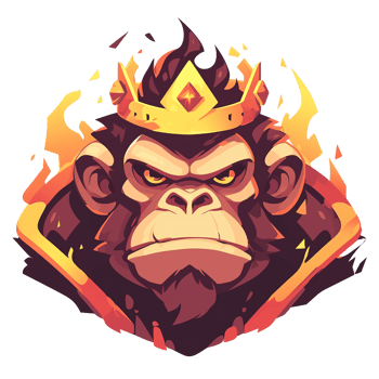 A regal ape portrait wearing a golden crown appears majestic png