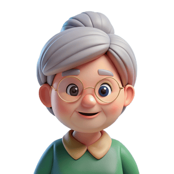 stunning traditional Cartoon character of a sweet old lady, detailed png