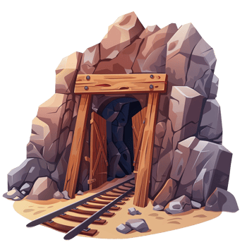 An illustrated entrance to a mine tunnel carved in rock png