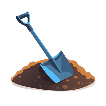 A blue shovel inserted in a pile of brown dirt png