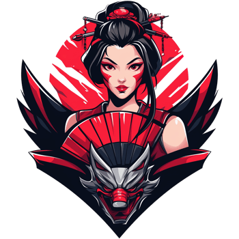 An elegant woman with a red fan and stylized red mask png